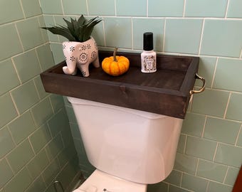 Rustic Wood Bathroom Toilet Tank Tray – Handmade Over-the-Toilet Organizer for Toilet Paper, Candles, and Decor