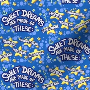 Sweet Dreams Are Made of These CRNA Anesthesia Anesthesiology Nurse Surgical Scrubs Satin Cotton Ponytail Bouffant Hat Skull Cap Men Women