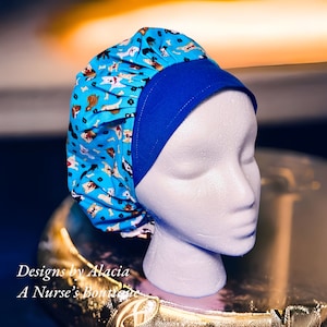 Blue Puppy Puppies Dog Breeds Cotton OR ER ICU Women’s Nurse Medical Uniform Surgical Doctor Scrub Tech Scrubs Bouffant Hat Cap Cotton