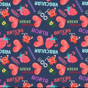 Cardiac Cath Lab Heart CVOR Stent Cardiovascular Vascular Aorta Nurse Surgical OR Scrubs Bouffant Skull Cap Hat Ponytail PACU Men Women