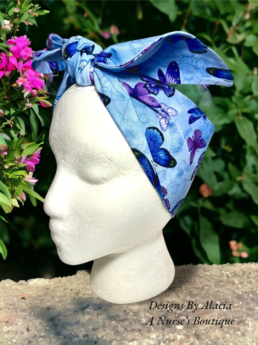 Blue Purple Butterfly Head Scarf Hair Wrap Headband 100 Etsy