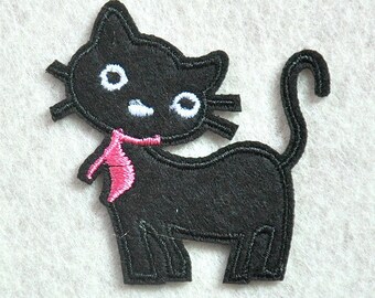 Black cat patch -Iron on patch - Embroided patch - Applique