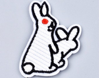 Red eyed white rabbit - Iron on patch - Embroided patch - Applique