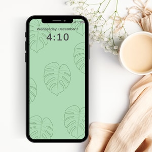 Botanical iPhone lock screen| Monstera Leaves wallpaper| Boho iPhone wallpaper| Minimal phone home screen background