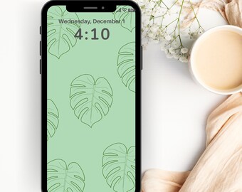 Botanischer iPhone Sperrbildschirm| Monstera Blätter Tapete| Boho iPhone Wallpaper| Minimaler Handy-Startbildschirm Hintergrund