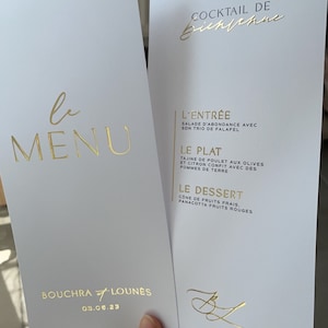 Carte de menu impression dorure personnalisé événements couple mariage, pacs - Décoration wedding planner