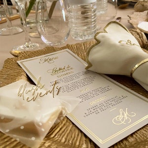 Carte de menu impression dorure personnalisé événements couple mariage, pacs - Décoration wedding planner