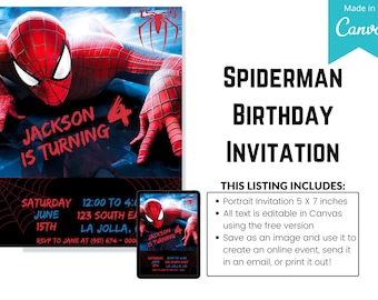 Invitación de cumpleaños de Spiderman editable