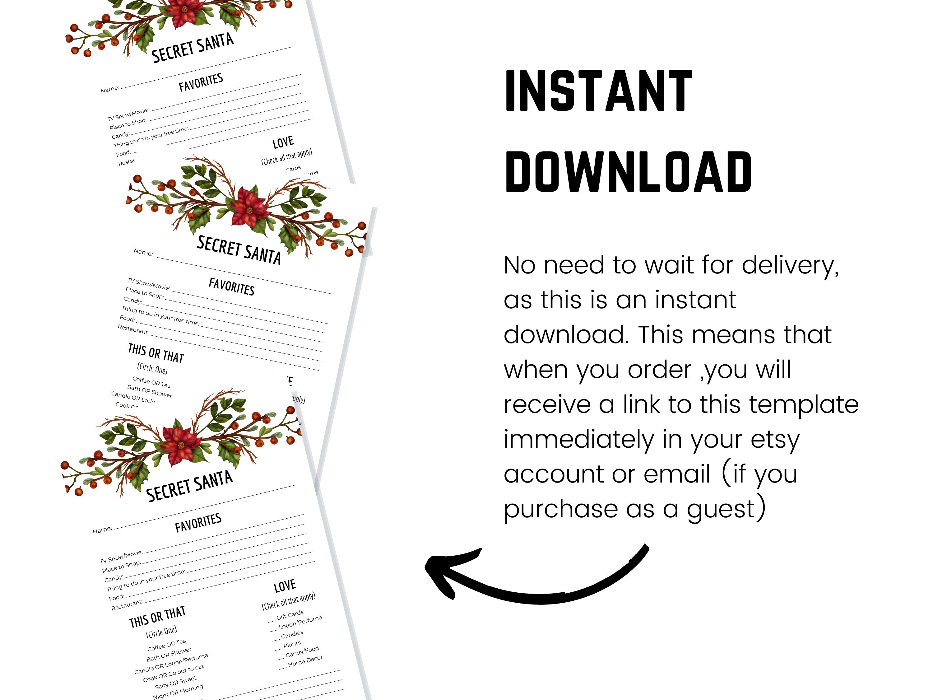EDITABLE Secret Santa Questionnaire, Secret Santa Template, Christmas