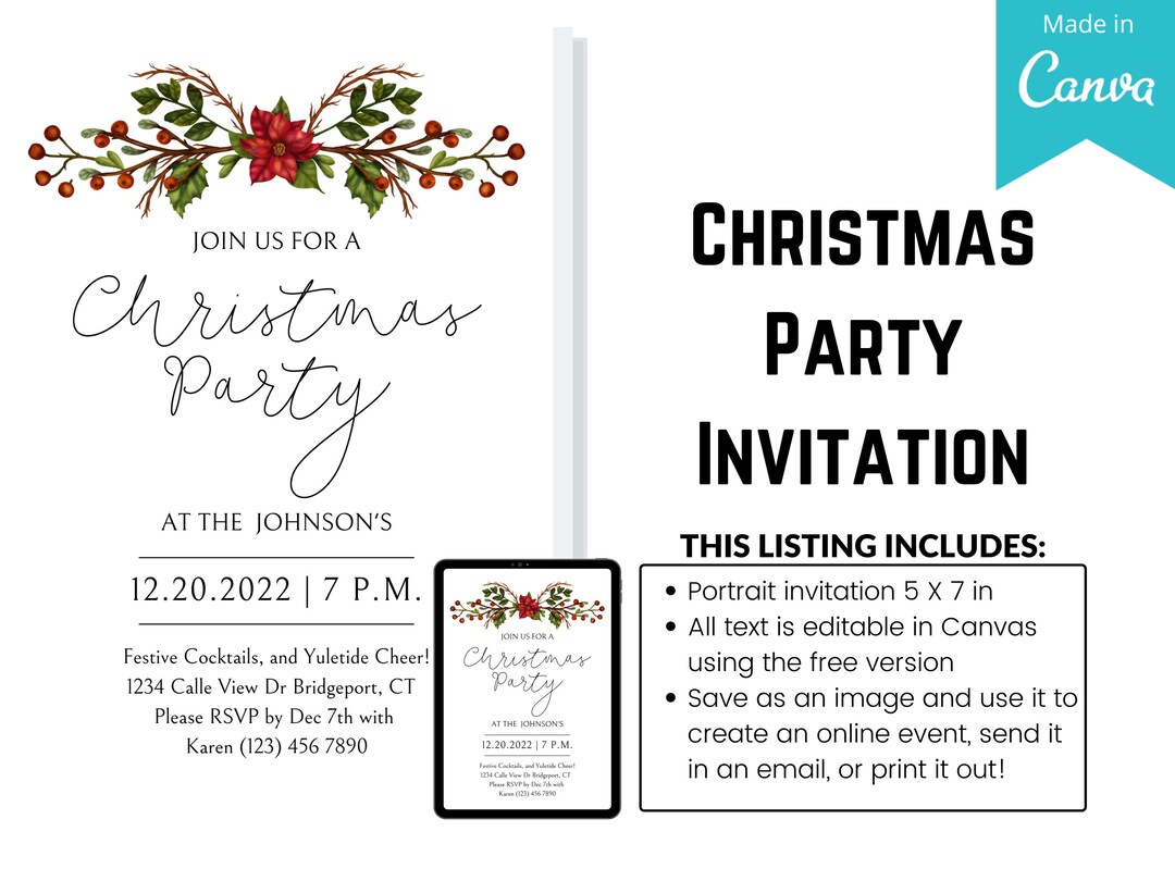 EDITABLE Christmas Party Invitation, PRINTABLE Christmas Party ...