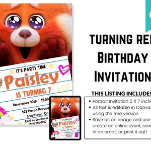 EDITABLE Disney’s Turning Red Birthday Invitation