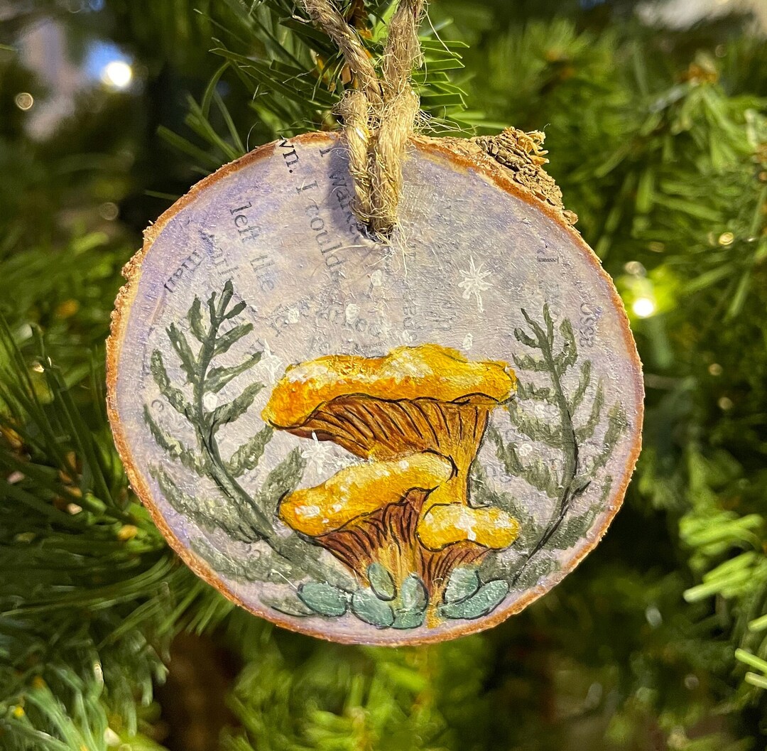 Rustic Wooden Ornament With Chanterelle Mushroom Etsy