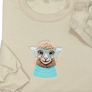 Sheep Wearing Glasses Embroidered Crewneck, Gift, Animal Lover