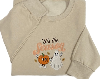 Halloween embroidered sweatshirt, 'Tis the Season, Pumpkin, Ghost