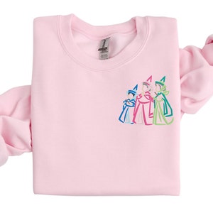 Flora, Fauna, and Merryweather embroidered crewneck sweatshirt, Fairy Godmother, Sleeping Beauty, Disney sweatshirt
