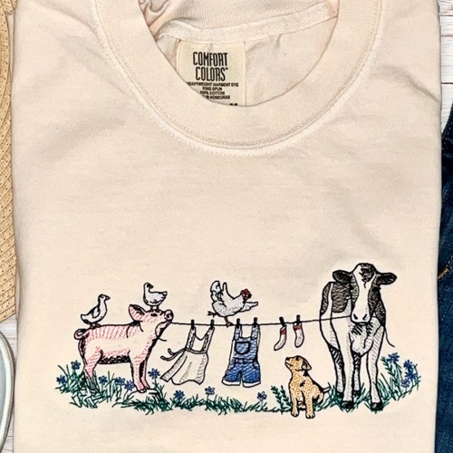 Embroidered Barnyard Animals, Pig, Cow, Dog, Cottagecore, Gift