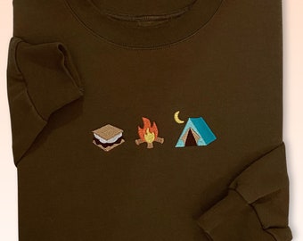 Camping Embroidered Crewneck Sweatshirt, Nature, Outdoors, Gift