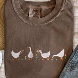 Embroidered Geese and Spring Tulips, Flowers, Nature, Cottagecore, Gift