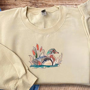 Embroidered Duck on Gildan Sweatshirt, Wood Duck, Mallard, Gift, Nature Tee