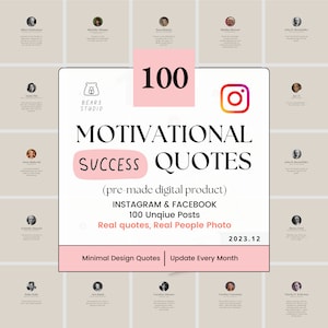 100 publications Instagram, citations motivantes à succès | Citations inspirantes de vraies personnes | Publications minimales sur les réseaux sociaux | Kit de fiançailles de blogueur