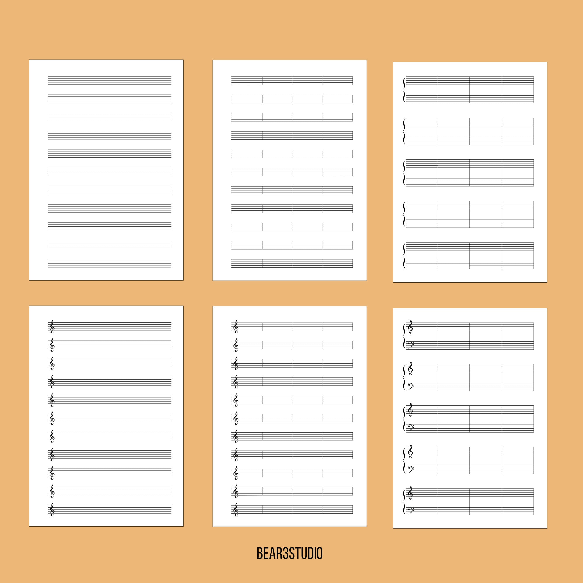 6 Types of Blank Music Sheets, Blank Music Sheets for Piano, Blank
