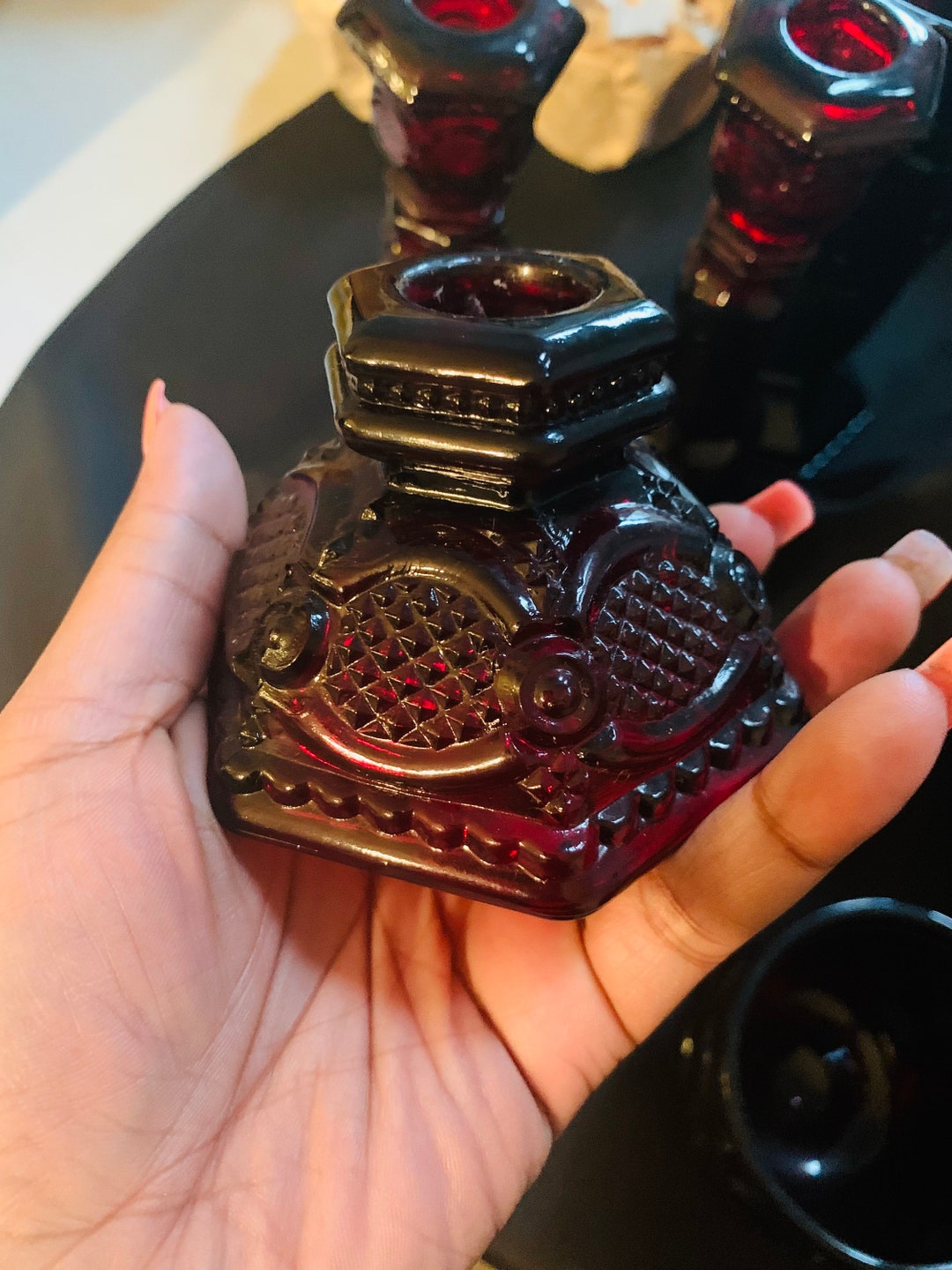 Avon Glass Red Cape Cod Candlesticks Small Etsy