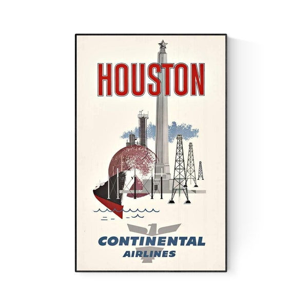 Vintage Continental Airlines Houston Travel Poster download