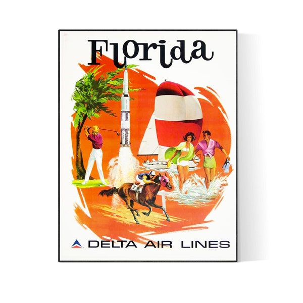 Vintage 1974 Delta Airlines Florida Travel Poster download