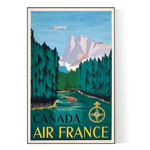 ヴィンテージ 1951 エールフランス カナダ旅行ポスター ダウンロード