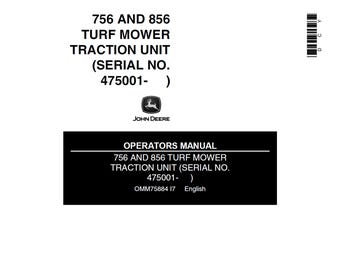 John Deere 756 and 856 Turf Mower Traction Unit Maintenance and Operators Manual OMM75884 PDF 1