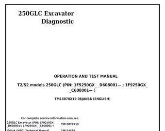 Manual de diagnóstico, operación y prueba de la excavadora John Deere 250GLC TM13078X19 PDF