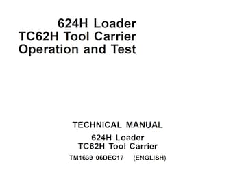 John Deere 624H 4WD Wheel Loader and TC62H Tool Carrier Loader Operation and Test Technical Manual TM1639 PDF