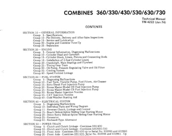 John Deere 360 330 430 530 630 730 Combine Technical Manual TM4222 PDF