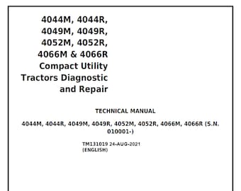 Manuale tecnico di diagnostica e riparazione dei trattori compatti John Deere 4044 M 4044R 4049 M 4049R 4052 M 4052R 4066 M e 4066R TM131019 PDF