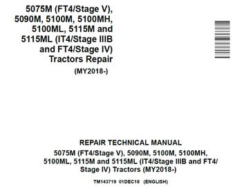 John Deere 5075 M FT4 Steg V 5090 M 5100 M 5100MH 5100ML 5115 M 5115ML IT4 Steg IIIB FT4 Steg IV Traktorreparationsteknisk manual TM143719 PDF