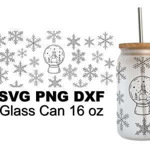 Winter Snowflakes 16oz Glass Can Svg Dxf Png Files Digital Download