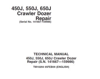 John Deere 450J 550J 650J Crawler Dozer Repair Technical Manual TM10294 PDF