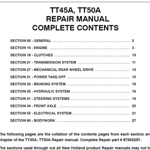 New Holland TT45A and TT50A Tractor Publication Number 87655297 Workshop Service Manual PDF
