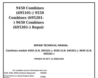 John Deere 9450 9550 9650 technische handleiding reparatie maaidorsers TM2001 pdf
