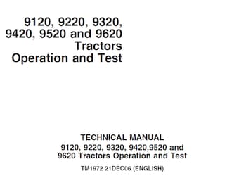 Instrukcja obsługi i testowania ciągników John Deere 9120, 9220, 9320, 9420, 9520 i 9620 TM1972 PDF