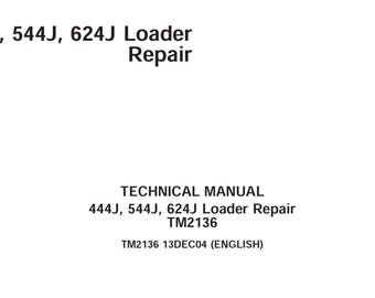 Manual técnico de reparación de cargadoras John Deere 444J, 544J y 624J (TM2136) PDF