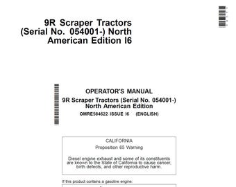John Deere 9R Tractor Maintenance and Operators Manual OMRE584622 PDF