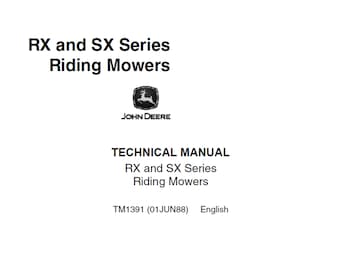 Manual técnico de reparación de cortacéspedes John Deere RX SX TM1391 (PDF)