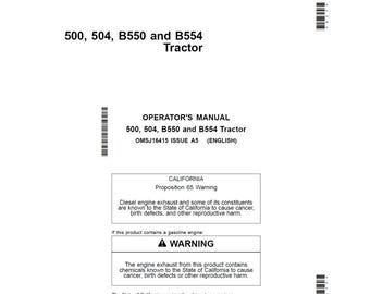 John Deere 500, 504, B550 en B554 tractoronderhouds- en bedieningshandleiding OMSJ16415 PDF