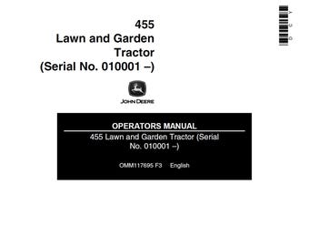 John Deere 455 Lawn and Garden Tractor Maintenance and Operators Manual OMM117695 PDF