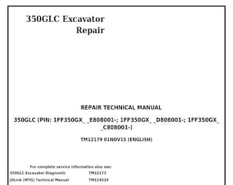 John Deere 350GLC Excavator Repair Technical Manual TM12179 PDF