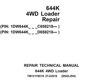 Teknisk manual för reparation av John Deere 644K 4WD-lastare TM13119X19 2018 PDF