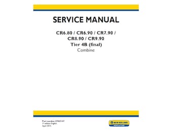 Manual de servicio de taller en PDF para cosechadoras New Holland CR6.80, CR6.90, CR7.90, CR8.90 y CR9.90, Nivel 4B (Final), Número de pieza 47865347.