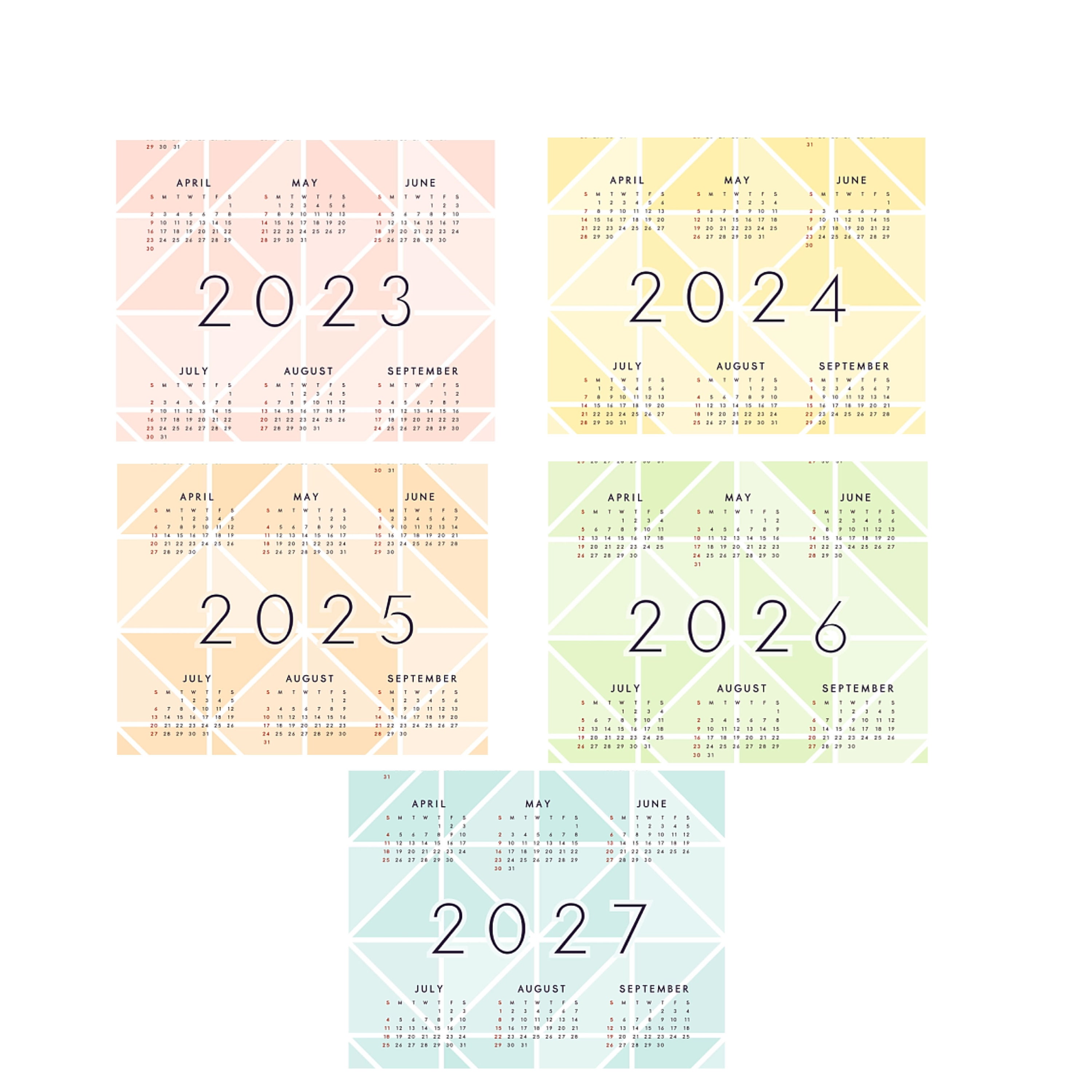 Printable Calendar 2023 2024 2025 2026 2027 Template Desk Etsy