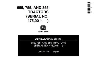 John Deere 655 755 and 855 Tractor Maintenance and Operators Manual OMM75873 PDF 1